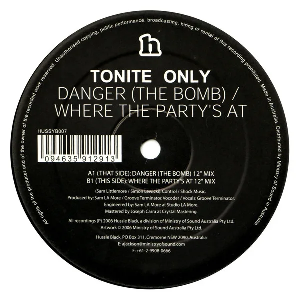 Album cover for Danger (The Bomb) / Where The Party's At by Tonite Only
