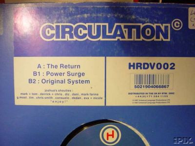 Circulation (2) - The Return, Electronic, Deep House, House, Tech House, 1997 - Heard Records, UK, Vinyl 1x 12", 33 ⅓ RPM