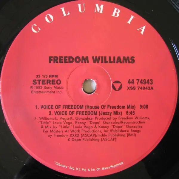 Freedom Williams - Voice Of Freedom, Electronic, House, 1993 - Columbia, US, Vinyl 1x 12", 33 ⅓ RPM, Single
