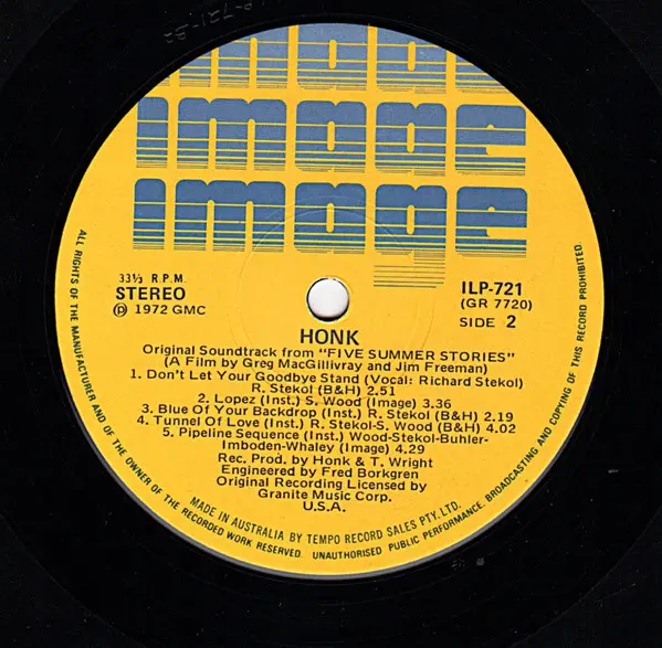 Honk (2) - The Original Sound Track From Five Summer Stories, Rock, Country Rock, Psychedelic Rock, Surf, 1972 - Granite Reco