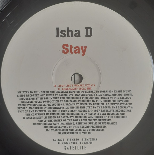 Isha-D - Stay, Electronic, House, Progressive House, 1997 - 3 Beat Records, Satellite (11), Europe, Vinyl 1x 12"