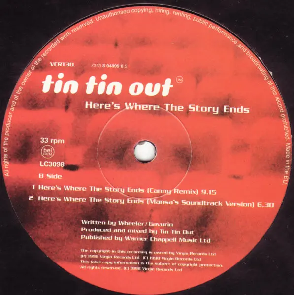 Tin Tin Out Featuring Shelley Nelson - Here's Where The Story Ends, Electronic, Breaks, Progressive House, 1998 - VC Recordin