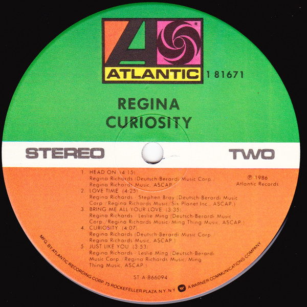 Regina (2) - Curiosity, Electronic, Pop, Synth-pop, 1986 - Atlantic, US, Vinyl 1x LP, Album