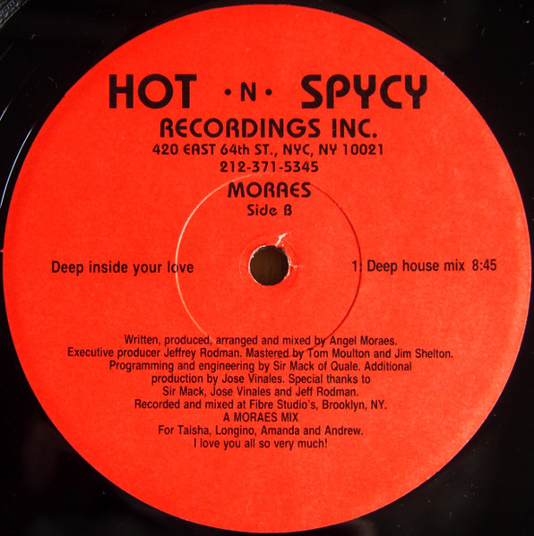 Angel Moraes - Release Yourself / Deep Inside Your Love, Electronic, Deep House, 1993 - Hot 'N' Spycy, US, Vinyl 1x 12", 33 ⅓