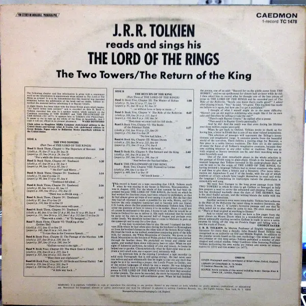 J.R.R. Tolkien - Reads And Sings His The Lord Of The Rings: The Two Towers / The Return Of The King - 1975 - Audiobook - Caed