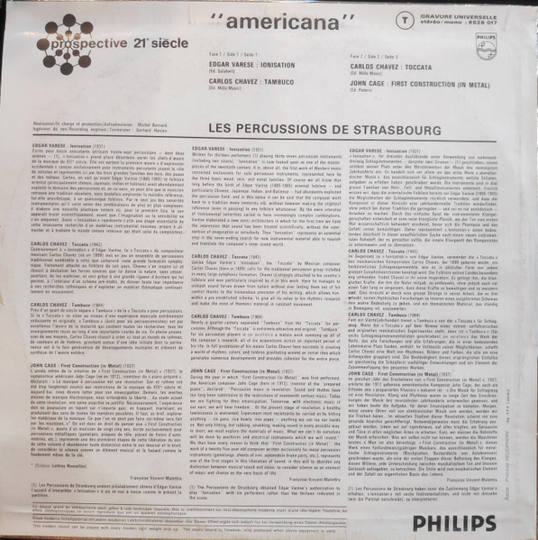 Les Percussions De Strasbourg - Americana, Classical, Contemporary, Modern, 1970 - Philips, France, Vinyl 1x LP, Stereo