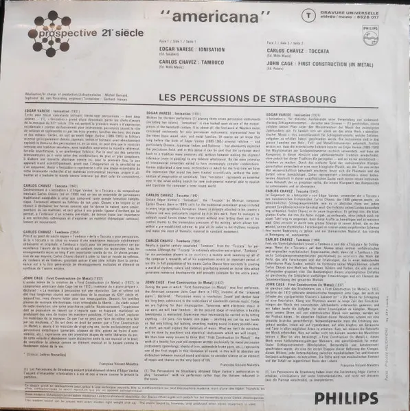 Les Percussions De Strasbourg - Americana, Classical, Contemporary, Modern, 1970 - Philips, France, Vinyl 1x LP, Stereo