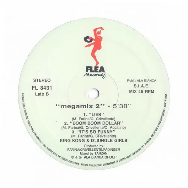 King Kong & D'Jungle Girls - Megamix, Electronic, Italo-Disco, 1989 - Flea Records, Italy, Vinyl 1x 12", 45 RPM, Mixed