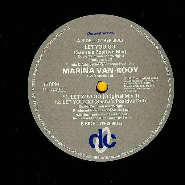 Marina Van-Rooy - Let You Go, Electronic, House, 1991 - Deconstruction, UK, Vinyl 1x 12"