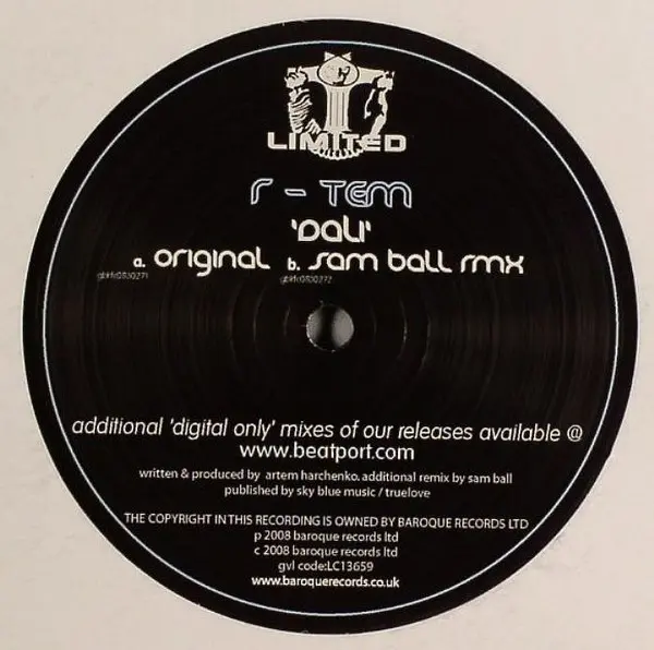 R-Tem - Dali, Electronic, Electro, House, 2007 - Baroque Limited Records, UK, Vinyl 1x 12"