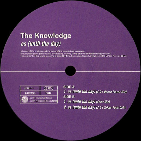 Knowledge, The - As (Until The Day), Electronic, House, 1997 - FFRR, UK, Vinyl 1x 12", 33 ⅓ RPM