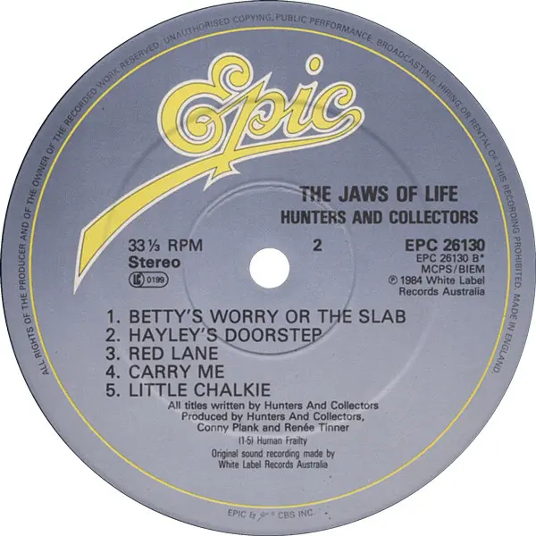 Hunters & Collectors - The Jaws Of Life, Rock, Art Rock, Indie Rock, 1984 - Epic, UK, Vinyl 1x LP, Album, Stereo