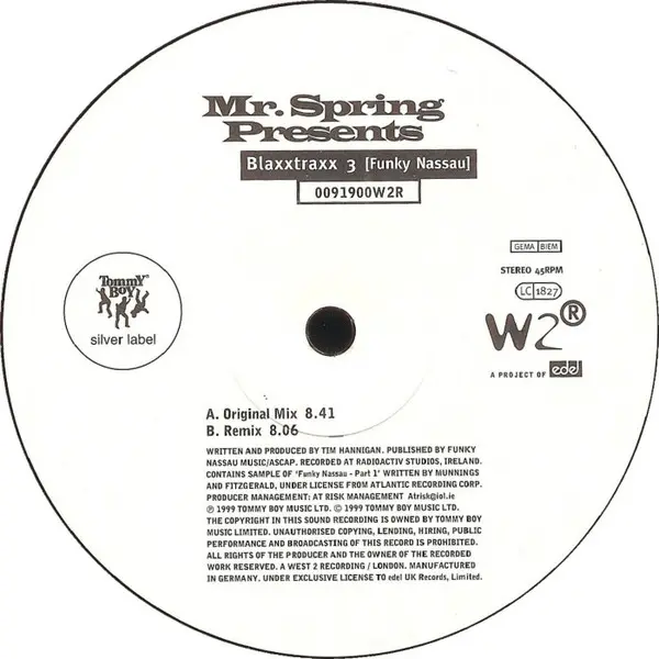 Mr. Spring - Blaxxtraxx 3 (Funky Nassau), Electronic, House, 1999 - West 2 Recordings, UK, Vinyl 1x 12"