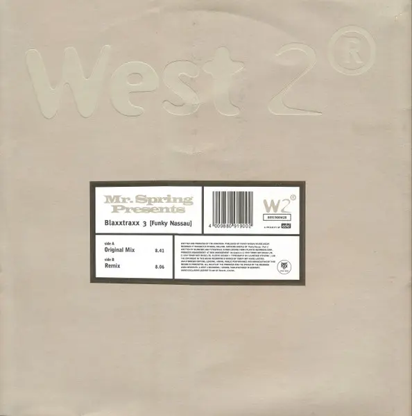 Mr. Spring - Blaxxtraxx 3 (Funky Nassau), Electronic, House, 1999 - West 2 Recordings, UK, Vinyl 1x 12"