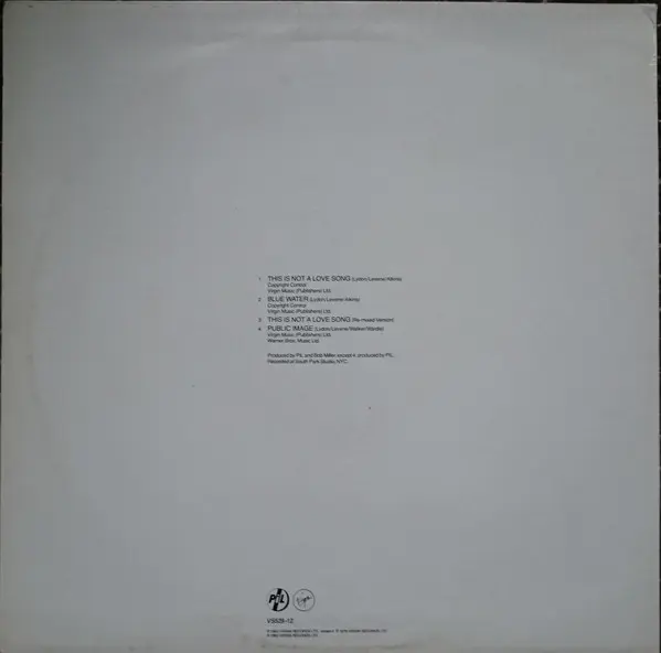 Public Image Limited - This Is Not A Love Song, Rock, Alternative Rock, 1983 - Virgin, UK, Vinyl 1x 12", 45 RPM, Single Embos