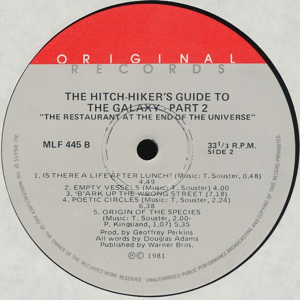 Douglas Adams - The Hitch-Hiker's Guide To The Galaxy Part Two: The Restaurant At The End Of The Universe, Non-Music, Comedy,