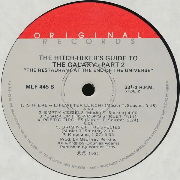 Douglas Adams - The Hitch-Hiker's Guide To The Galaxy Part Two: The Restaurant At The End Of The Universe, Non-Music, Comedy,