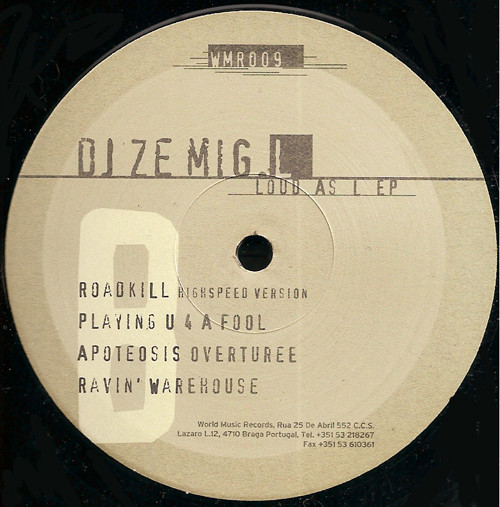 DJ Ze Mig L - Loud As L EP, Electronic, Techno, 1998 - World Music Records, Portugal, Vinyl 1x 12", EP