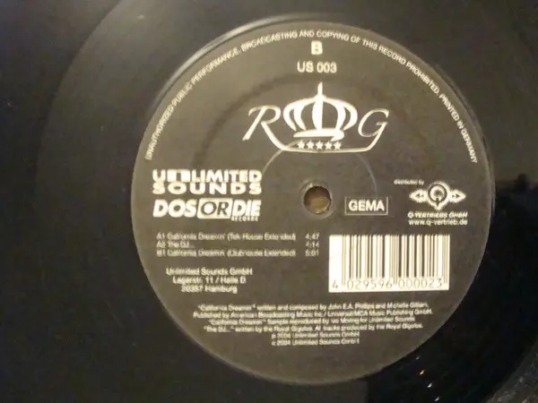 Royal Gigolos - California Dreamin', Electronic, Electro, Euro House, House, 2004 - Unlimited Sounds, Germany, Vinyl 1x 12", 