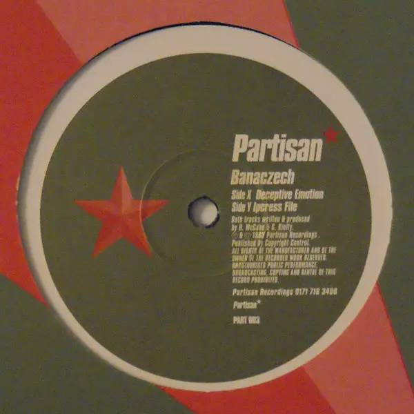 Banaczech - Deceptive Emotion / Ipcress File, Electronic, Drum n Bass, 1998 - Partisan, UK, Vinyl 1x 12", 33 ⅓ RPM