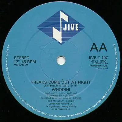 Whodini - Friends / Freaks Come Out At Night, Hip Hop, 1985 - Jive, UK, Vinyl 1x 12", 45 RPM