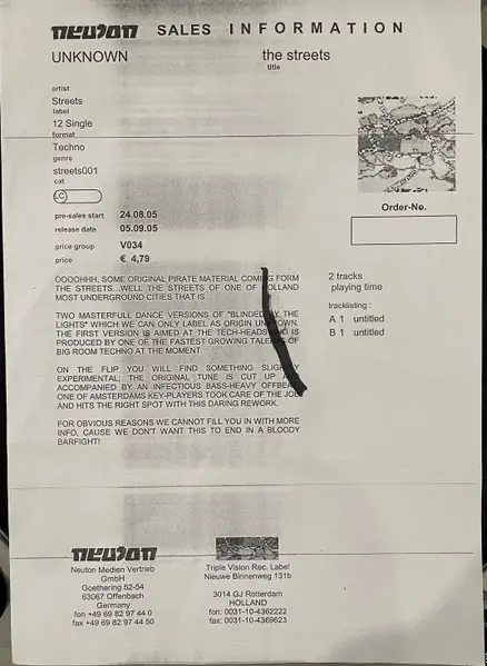 Unknown Artist - The Streets, Electronic, Breakbeat, Techno, 2005 - Neuton, Not On Label (The Streets), Germany, Vinyl 1x 12"