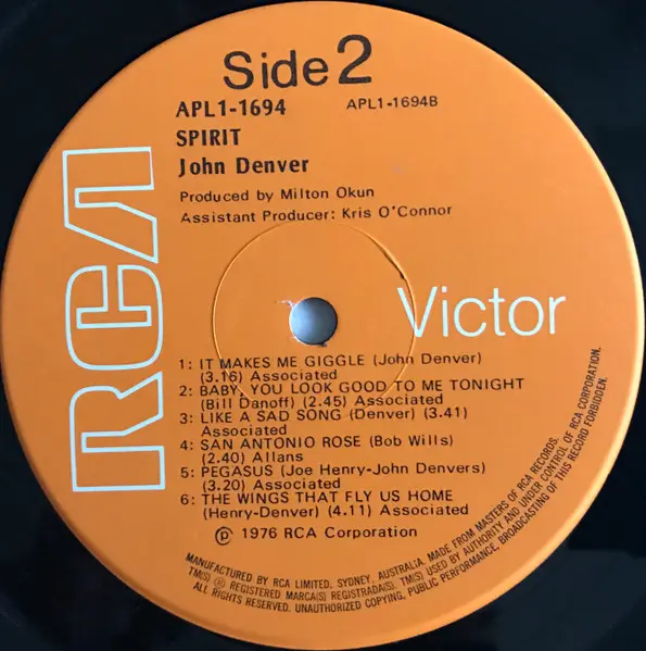 John Denver - Spirit, Rock, Country Rock, 1976 - RCA Victor, Australia, Vinyl 1x LP, Album