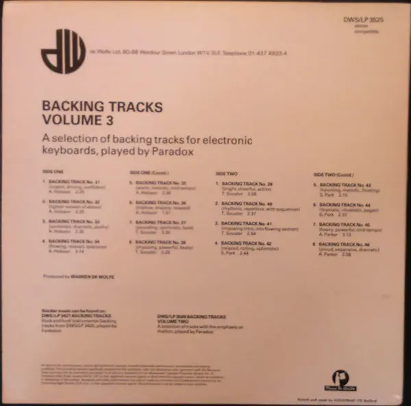 Paradox (20) - Backing Tracks Volume 3, Electronic, Funk / Soul, Jazz, Stage & Screen, Easy Listening, Funk, Theme, 1984 - Mu