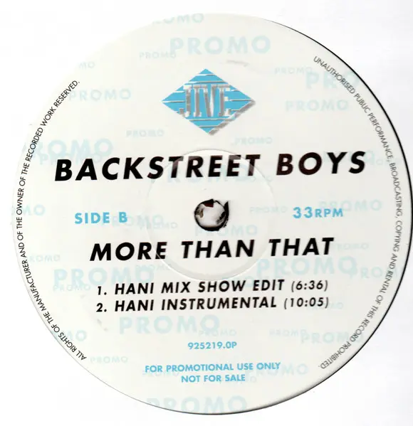 Backstreet Boys - More Than That, Electronic, House, 2001 - Jive, UK, Vinyl 1x 12", 33 ⅓ RPM, Promo