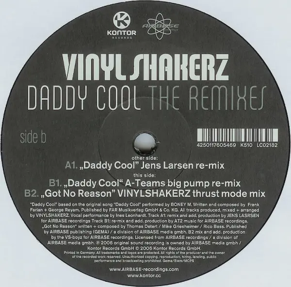 Vinylshakerz - Daddy Cool (The Remixes), Electronic, Electro, House, 2006 - Airbase Recordings, Kontor Records, Germany, Viny