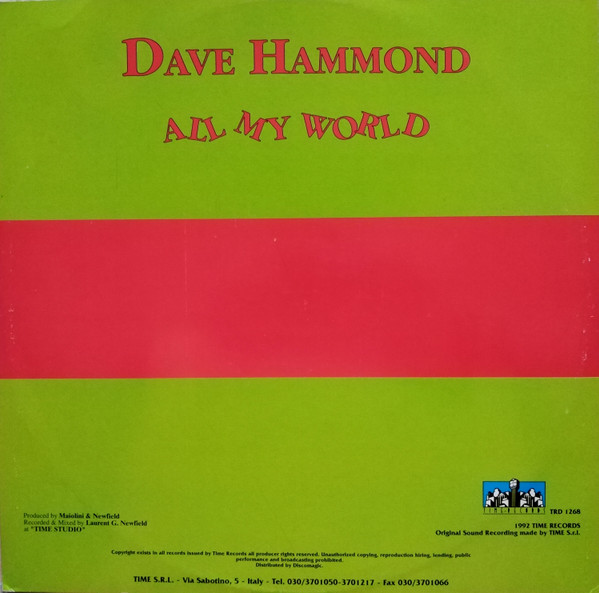Dave Hammond - All My World - 1992 - Eurobeat - Time Records - Vinyl 1x 12", 45 RPM