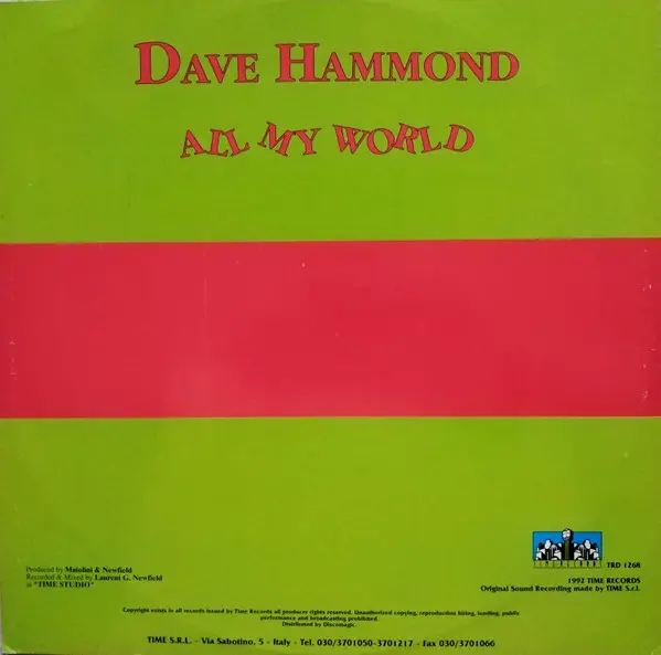 Dave Hammond - All My World - 1992 - Eurobeat - Time Records - Vinyl 1x 12", 45 RPM