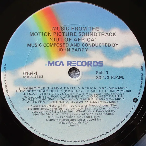 Album cover for Out Of Africa (Music From The Motion Picture Soundtrack) by John Barry