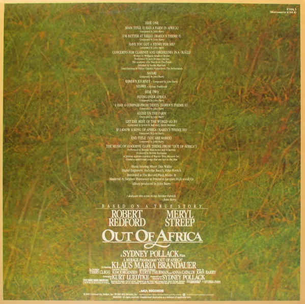 Album cover for Out Of Africa (Music From The Motion Picture Soundtrack) by John Barry