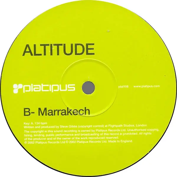 Altitude - Tears In The Rain / Marrakech, Electronic, Trance, 2002 - Platipus, UK, Vinyl 1x 12", 45 RPM