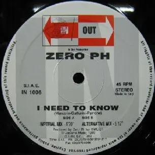 Zero PH - I Need To Know, Electronic, Italodance, 1993 - In Out (3), Italy, Vinyl 1x 12", 45 RPM